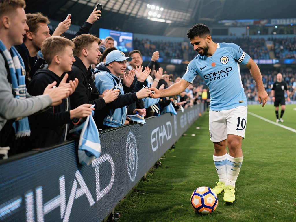 阿圭罗老将赛后暖心互动球迷签名合影 虽然已经退役,但阿圭罗在比赛中依然展现了